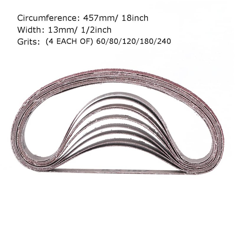 Zivisk 1/2 Inch x 18 Inch Sanding Belts, 4 Each of 60/80/120/180/240 Grits, Belt Sander Tool for Woodworking, Metal Polishing, 20 Pack Aluminum Oxide Sanding Belt - Image 2